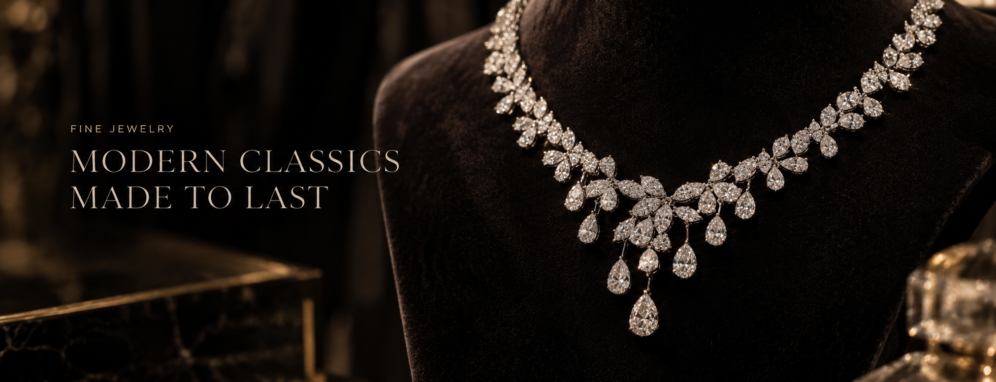 Fine jewelry — diamond necklace on black velvet